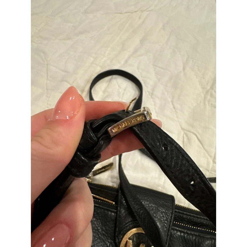 Michael Kors Fulton Crossbody Bag Black Pebbled Leather Gold MK Logo Small Purse